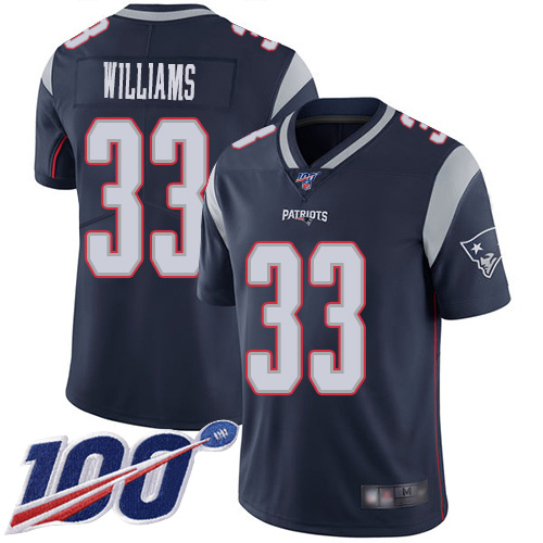 New England Patriots Football 33 100th Limited Navy Blue Men Joejuan Williams Home NFL Jersey